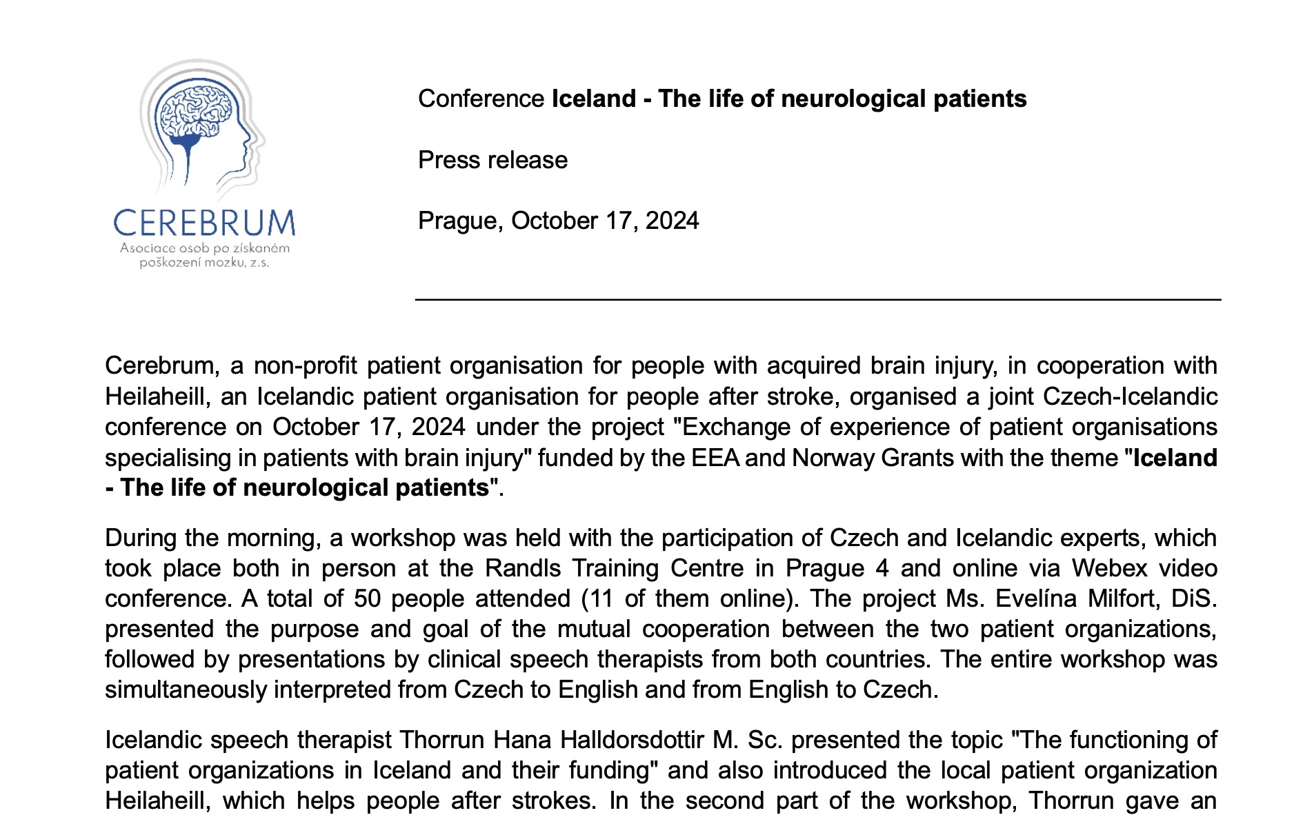 Press release: Iceland - The life of neurological patients