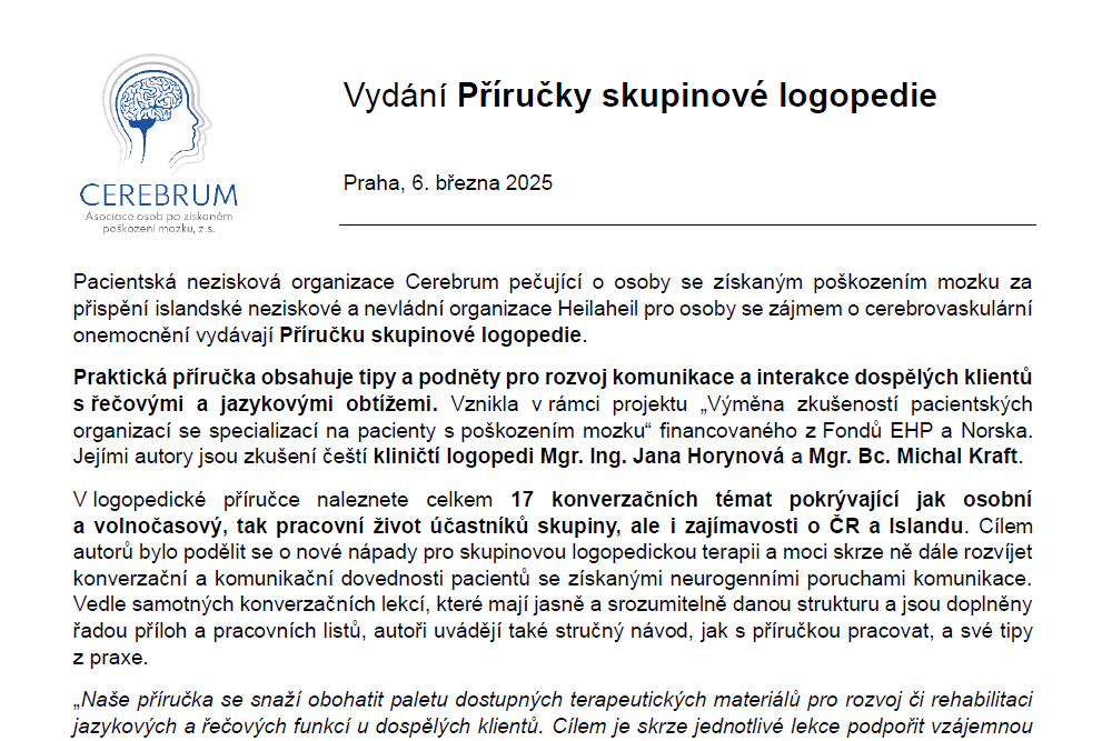 Tisková zpráva:Vydání Příručky skupinové logopedie